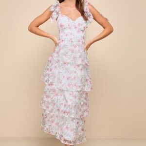 Lulus Endlessly Gorgeous White Floral Burnout Tie-strap Midi Dress - Size XL